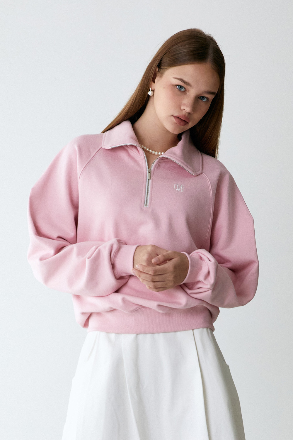 Half zip-up sweatshirts_pink